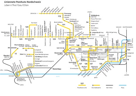 Liniennetz PostAuto Lebern-Thal-Gaeu-Olten